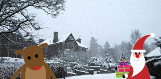 Santa and Rudolph delivering presents