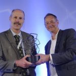 Glenn Swafford (left) receiving his ARMA Award for outstanding contribution to research management and administration from the Leadership Foundation for Higher Education's Paul Gentle