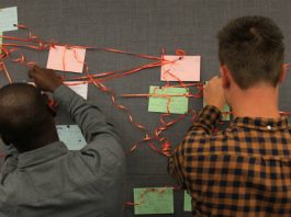 Students gathering ideas at a Summer of Student Innovation event