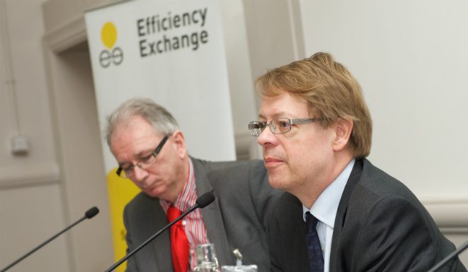 Jeremy Clayton of BIS (right), seen here with Geraint Johnes, urged the sector not "rest on its laurels" with the government demanding further efficiencies.